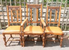 Two Edwardian Carved Oak Dining Chairs & matching carver(3)