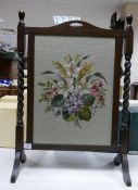 Oak Framed Fire screen with tapestry panel, height 78cm