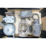 A collection of metalware items to include three vintage lamps include LMS example, pewter teapot