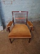 Edwardian Mahogany Marquetry Inlaid Low Salon Chair. Height 67cm x Width 59cm