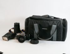 Olympus OM10 35mm film camera, Zuiko Auto S 50mm lens fitted, Vivitar 70-200mm Macro focusing Zoom