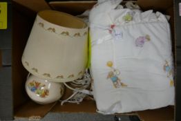 Collection of Royal Doulton Bunnykins to include table lamp with shade, cot pillow and royal doulton