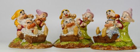 Royal Doulton Snow White and the Seven Dwarves figures x3 Grumpy's Bath SW20