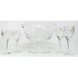 Three items of Royal Doulton glassware to include Crystal fruit bowl, tall sherry glasses and tall