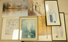 A Collection of Seven Prints Framed and on Canvas