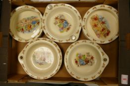Collection of two Royal Doulton Bunnykins heated bowls and three baby plates