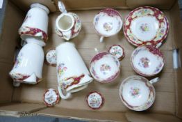 A collection of Paragon Buckingham & similar floral decorated tea ware including water jugs, cup,
