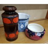 A mixed collection of ceramic items to include Large West German lava vase (30cm height) together