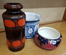A mixed collection of ceramic items to include Large West German lava vase (30cm height) together