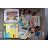 A collection of Cartoon & Disney Related items including Puppets, Wooden Boxes, 8mm Film etc