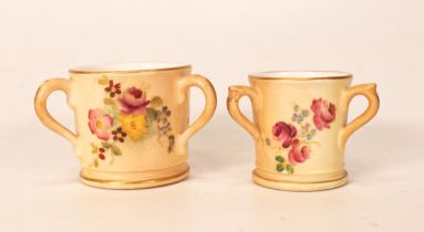Two Royal Worcester Blush Ivory Miniature Tyg's , tallest 4cm(2)