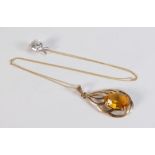 9ct gold topaz or similar stone pendant & 9ct gold 45cm trace chain, together with 14ct & CZ white