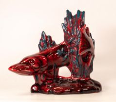 Peggy Davies Ruby Fusion Pike, overpainted by vendor, height 25cm