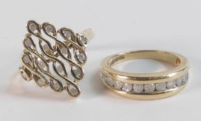 2 x 9ct gold & diamond dress rings, sizes L & M, weight 6.63g (2)