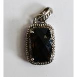 Sterling silver pendant set with large rectangular smoky quartz stone, 11.3g.