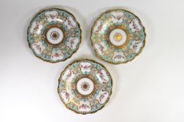 Three x 19th century hand decorated plates, unmarked but probably Staffordshire, 23 cm wide (3)