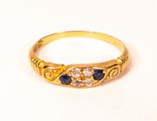 18ct gold diamond & sapphire ring, size Q, 2.5g.