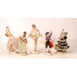 Dresden lace figures to include Carma, Torero, Ballerina and belly dancer together with a similar