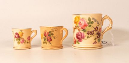 Graduated Set of Three Royal Worcester Blush Ivory Miniature cups, tallest 6cm(3)