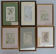 Six 19th century antique prints / maps including - Fawkham, Kent, Cockham, Alnwich, Farningham &