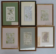 Six 19th century antique prints / maps including - Fawkham, Kent, Cockham, Alnwich, Farningham &