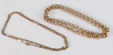 9ct gold belcher link chain, length 44cm, together with much smaller 50cm square section oblong link