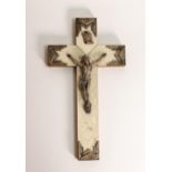 An Early 20th Century French Art Deco Crucifix; with white metal mounts on mother of pearl back.