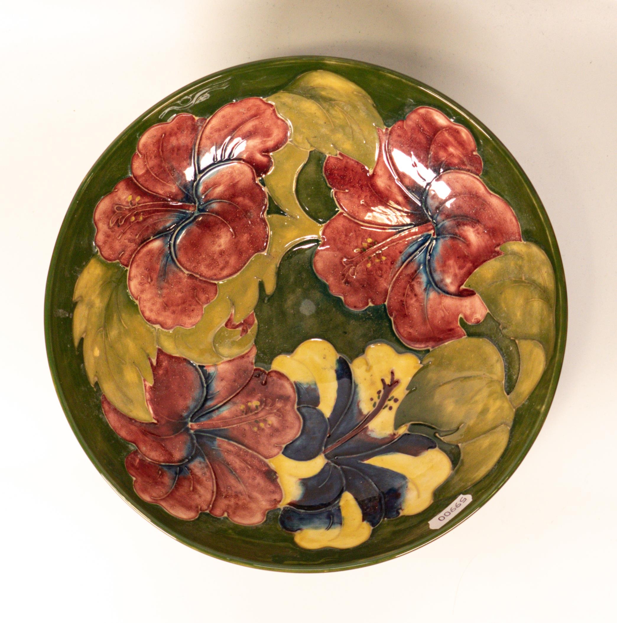Moorcroft Hibiscus bowl on green background. Diameter 26cm - Image 2 of 2