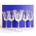 Boxed St Louis High Quality Lead set of Six Apollo Patterned Wine Glass Goblets, height 19cm in