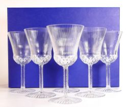 Boxed St Louis High Quality Lead set of Six Apollo Patterned Wine Glass Goblets, height 19cm in