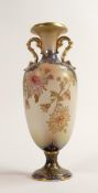Carlton Blush ware large twin handled vase with floral decoration, by Wiltshaw & Robinson, c1900,