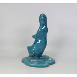 Beswick blue glazed model of a stylised duck on base 317, crazing, height 22cm