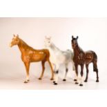 Three Beswick Large Racehorses, Brown, Grey & Palomino, each with small repairs.