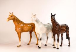 Three Beswick Large Racehorses, Brown, Grey & Palomino, each with small repairs.