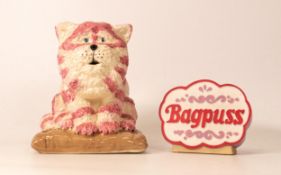 Limited Edition Carlton Ware Figure Bagpuss together with Robert Harrop similar resin name plate(2)