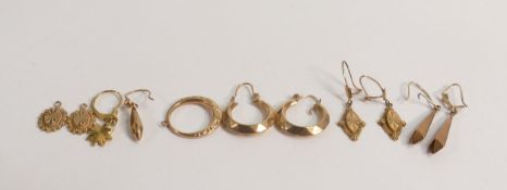 A collection of 9ct gold earrings, 7.9g.