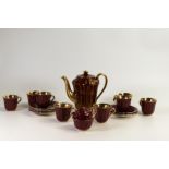 Wade burgundy and gilded coffee set to include 8 cups & saucers, coffee pot, cream jug and sugar