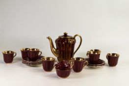 Wade burgundy and gilded coffee set to include 8 cups & saucers, coffee pot, cream jug and sugar