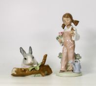 Lladro figure Spring girl 5217 together with a rabbit on a branch (2)