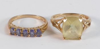 Two 9ct gold hallmarked dress rings - purple stone ring size P, weight 1.99g, together with