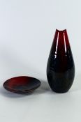 Royal Doulton veined Flambe vase and pin dish. Height of tallest 16cm (2)