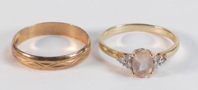 Two 9ct gold hallmarked dress rings - light pink & white stone ring size 6, weight 2.06g, together