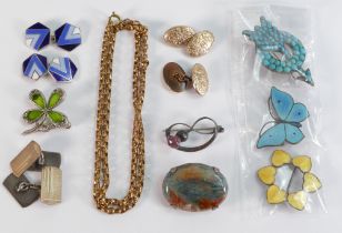 Group of enameled, silver & other jewellery including - Silver & enamel butterfly brooch & Danish