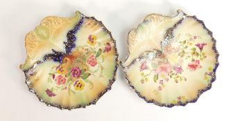 Carlton Blush ware scalloped entrée dishes with floral pansies & petunia decoration, by Wiltshaw &