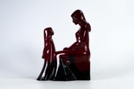 Royal Doulton prototype Flambe figure group Mother & Daughter, h.23cm.