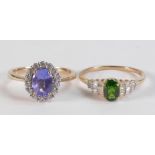 9ct gold diopside & 22 diamonds ring size R/S, together with 9ct tanzanite & natural zircon