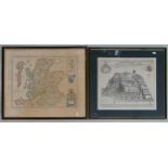 Early original map dated 1689 depicting Trinity College Oxford 38cm x 44cm excluding mount &