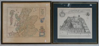 Early original map dated 1689 depicting Trinity College Oxford 38cm x 44cm excluding mount &