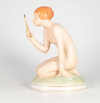 Royal Copenhagen Gerhard Henning figure modelled as a kneeling female nude holding a mirror to her