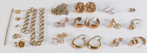 Assorted gold scrap, either hallmarked 9ct, marked as 9ct or tested as such, includes some stones